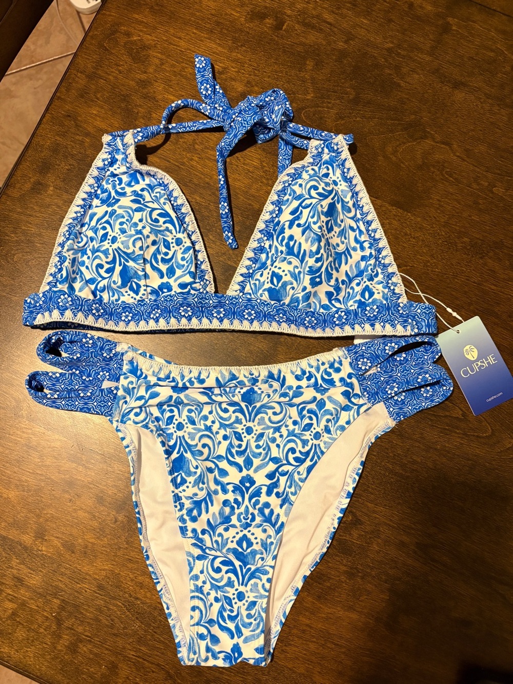 Cupshe Blue & White Bikini